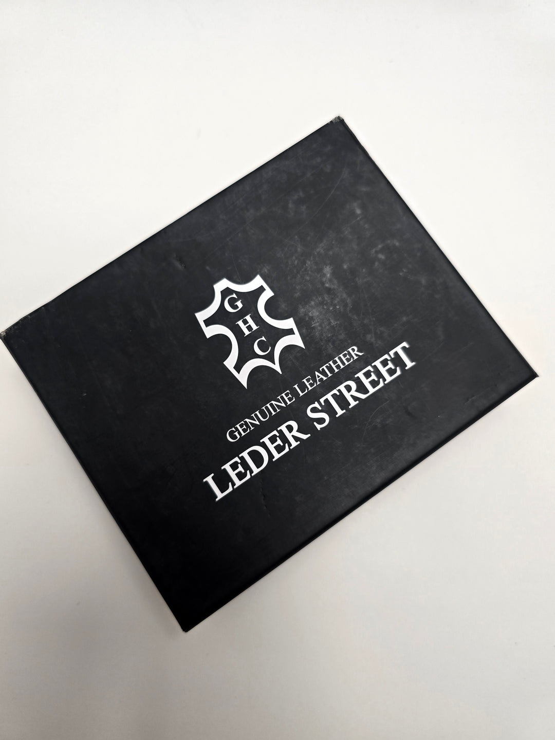 Leder Street box that wallet comes packaged in