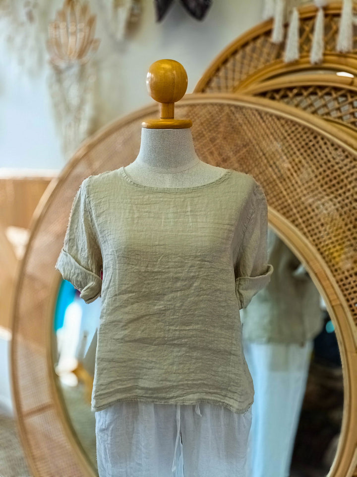 Button Back Linen Top - eKo NZ - 