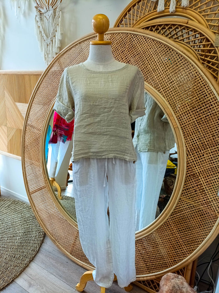 Button Back Linen Top - eKo NZ - 