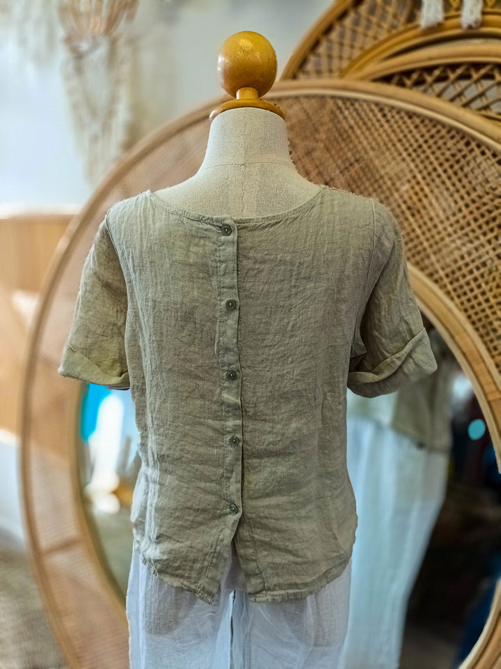 Button Back Linen Top - eKo NZ - 