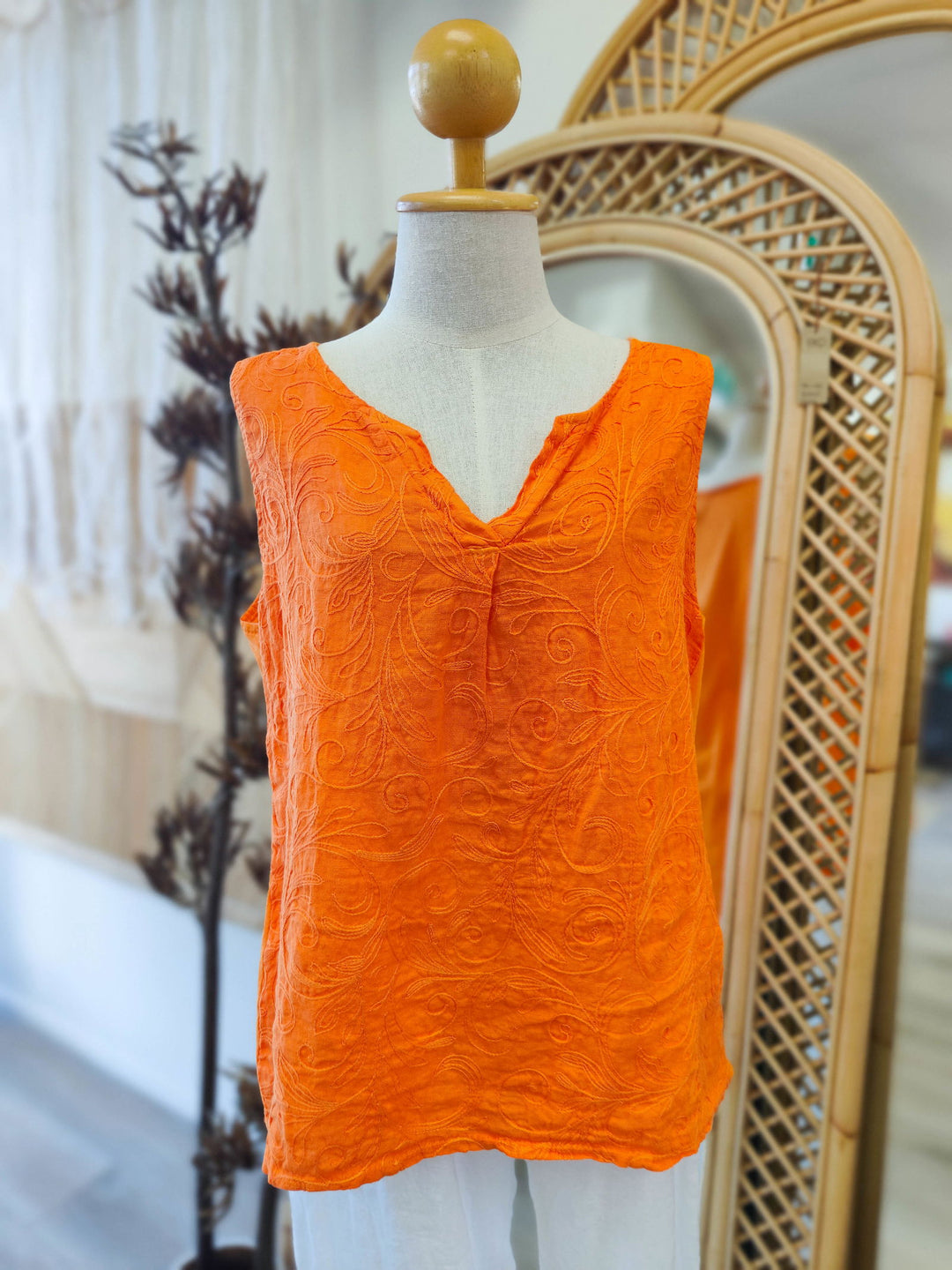 Embroidered Linen Singlet - eKo NZ - 