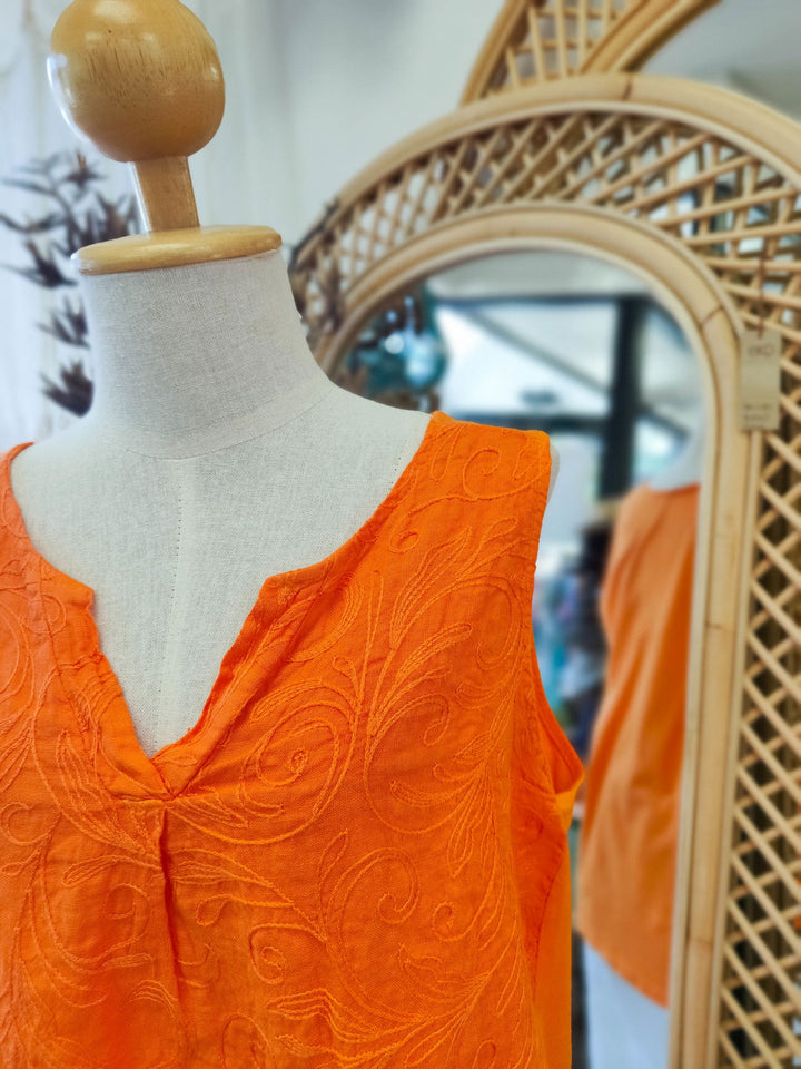 Embroidered Linen Singlet - eKo NZ - 