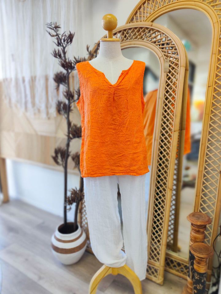 Embroidered Linen Singlet - eKo NZ - 
