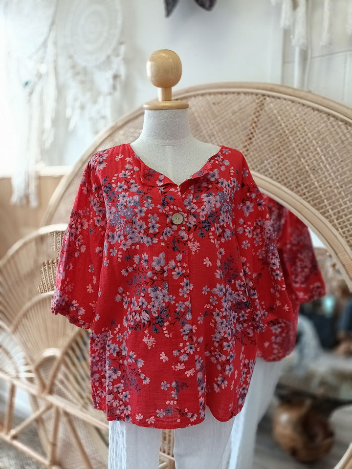 Floral Cotton Button Top - eKo NZ - 