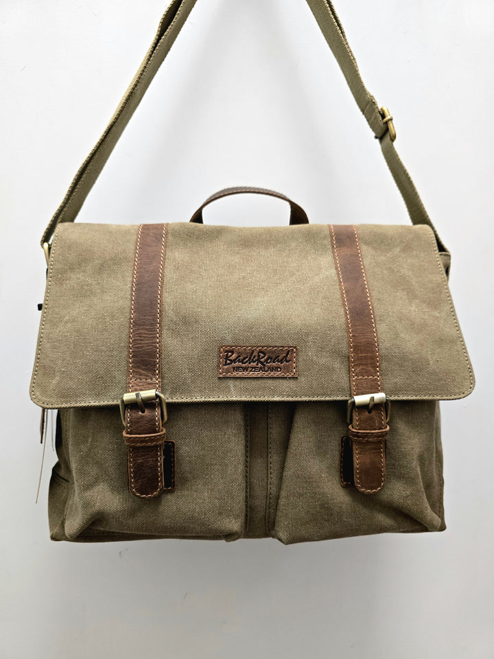 Canvas messenger bag with leather detailing