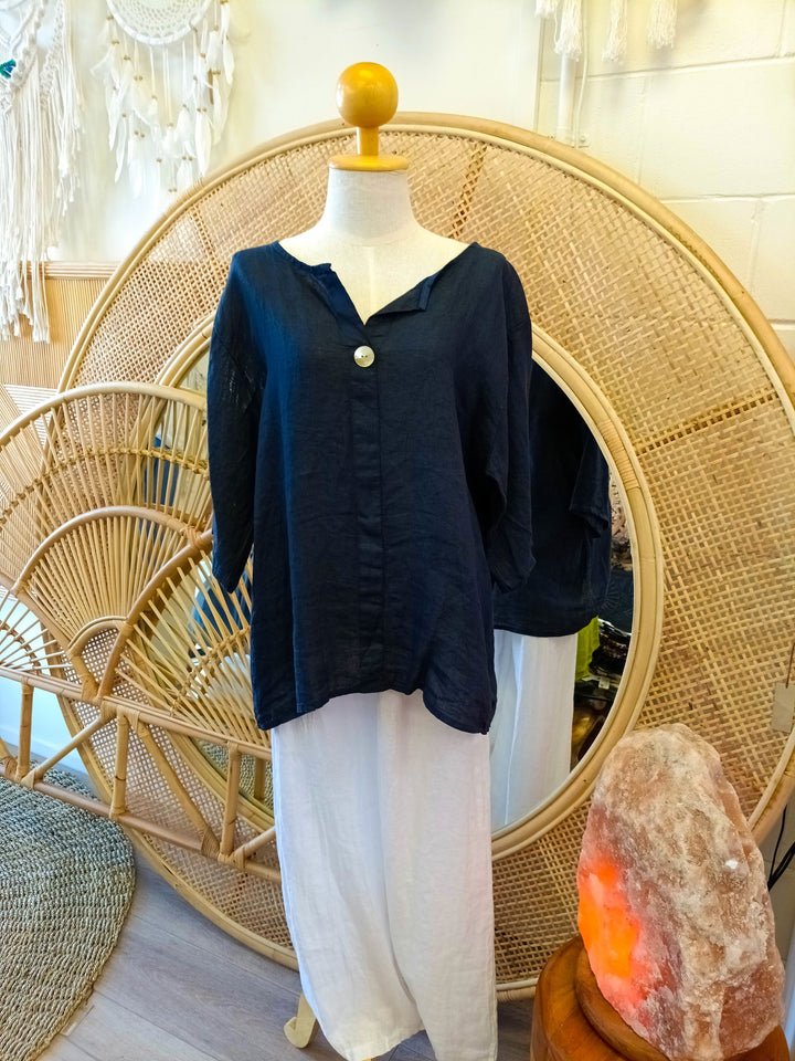 Linen Button Top - eKo NZ - 