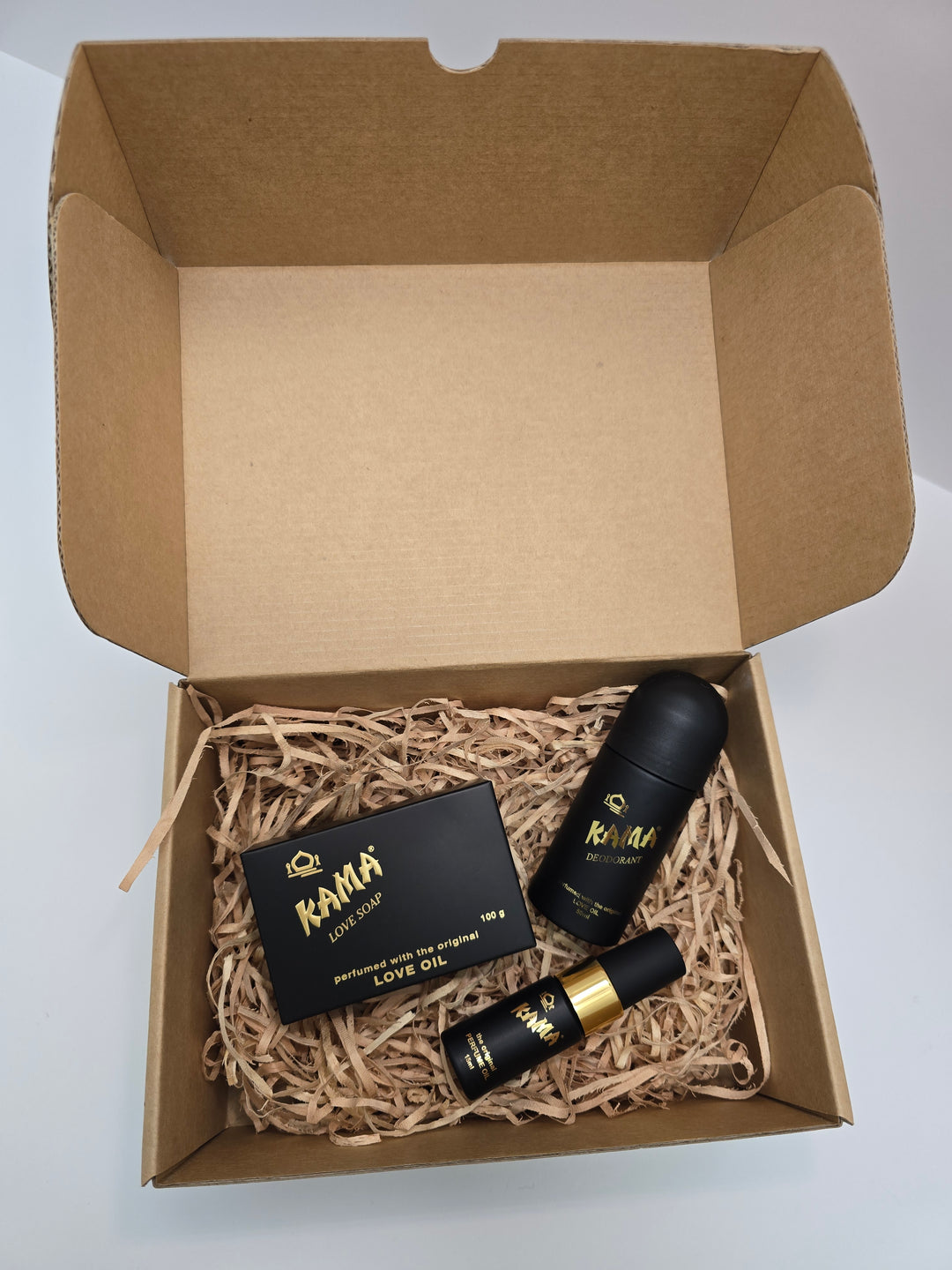 Kama Ritual Gift Set with Love Soap, Perfume Oil and Deodorant in kraft gift box NZ Full
