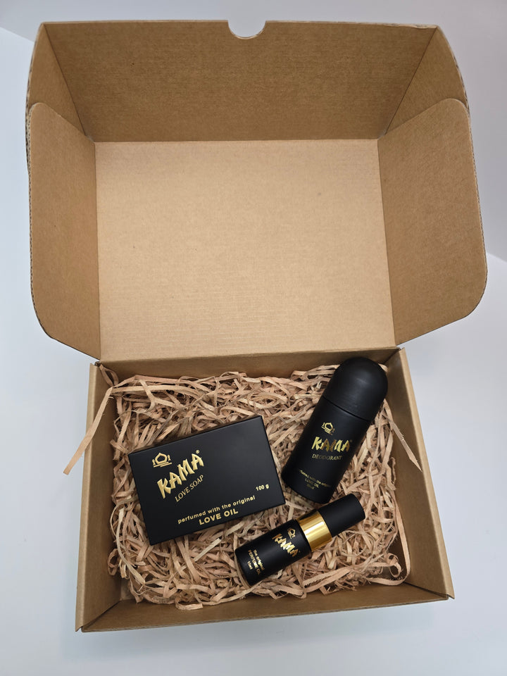 Kama Ritual Gift Set with Love Soap, Perfume Oil and Deodorant in kraft gift box NZ Full