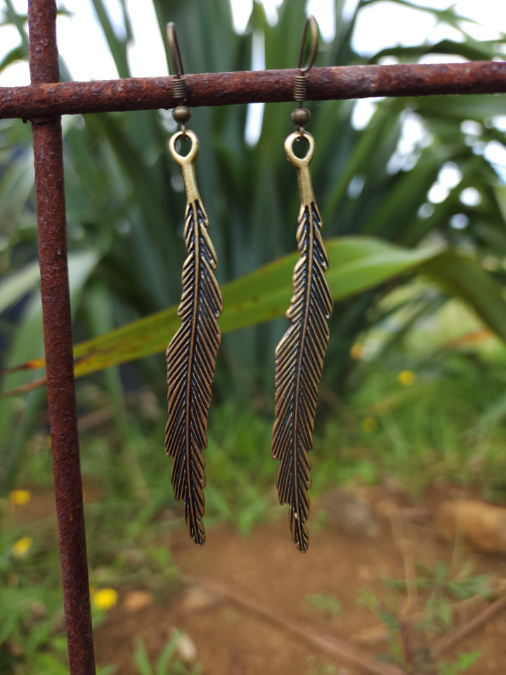 Earrings Feather Brass