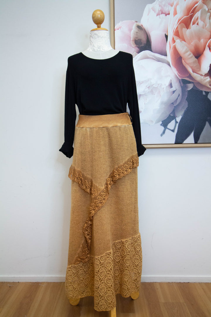 eKo NZ - Italian Skirt - Lace Fab Skirt - Mustard - Front 