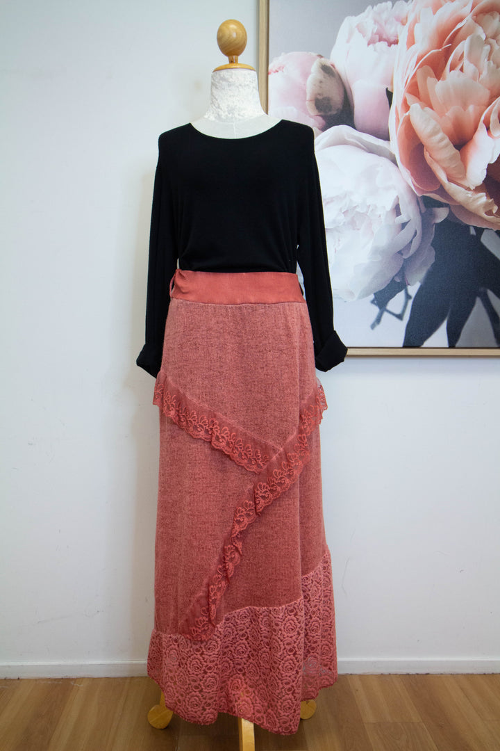 eKo NZ - Italian Skirt - Lace Fab Skirt - Terracotta -  Front