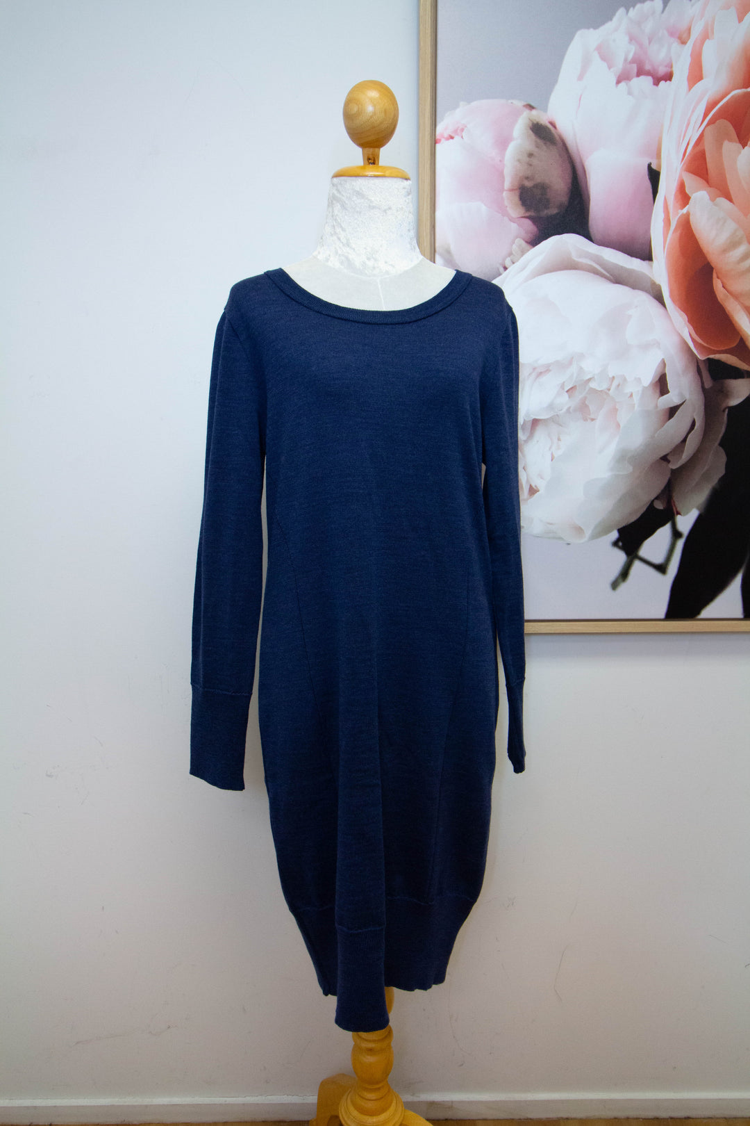 Ribbed Dress - 100% Merino - Blue - Front 