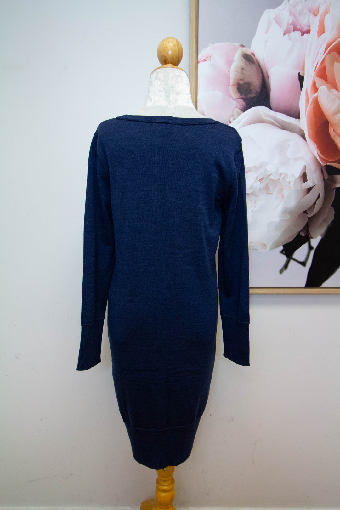 Ribbed Dress - 100% Merino - Blue - back